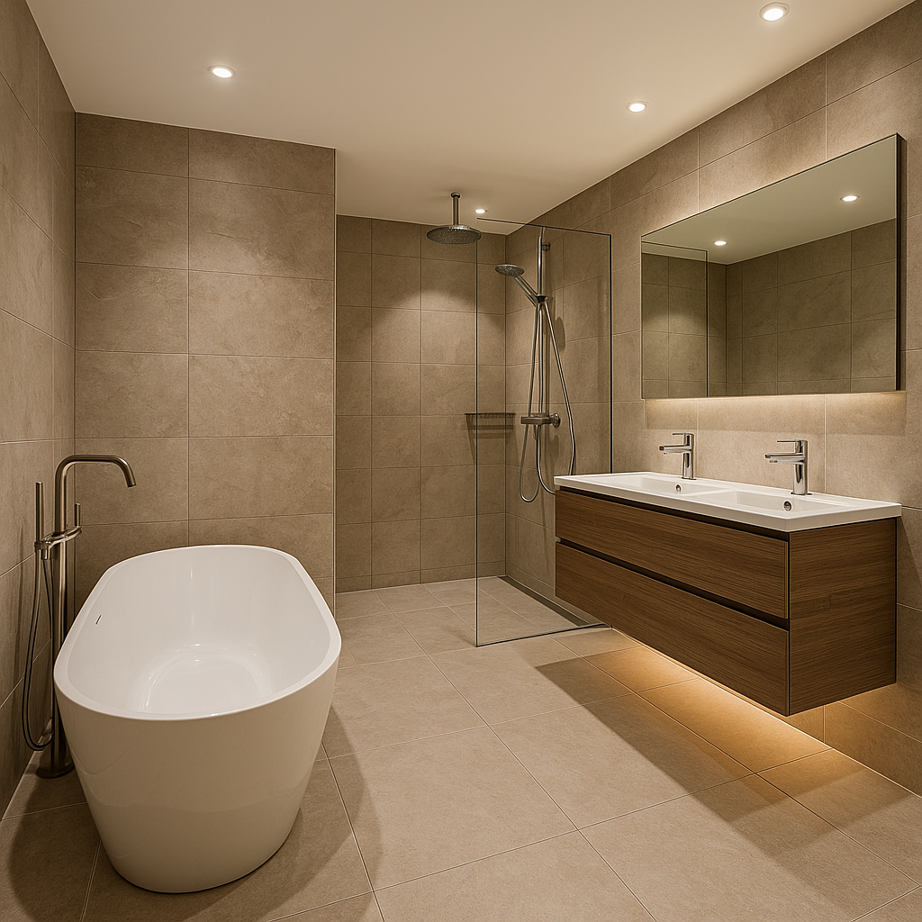 Elegantes modernes Badezimmer nach professioneller Renovierung